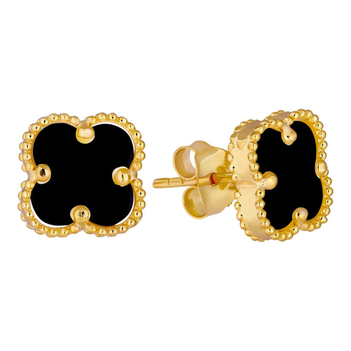 Black Onyx Clover Earrings | 14k Gold Vermeil 925 Silver