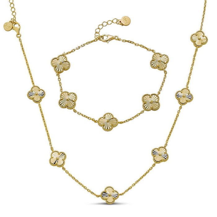 Cleef Clover Link Chain Necklace Or Bracelet Diamond Cut Motifs | 14k Gold Vermeil 925 Sterling Silver