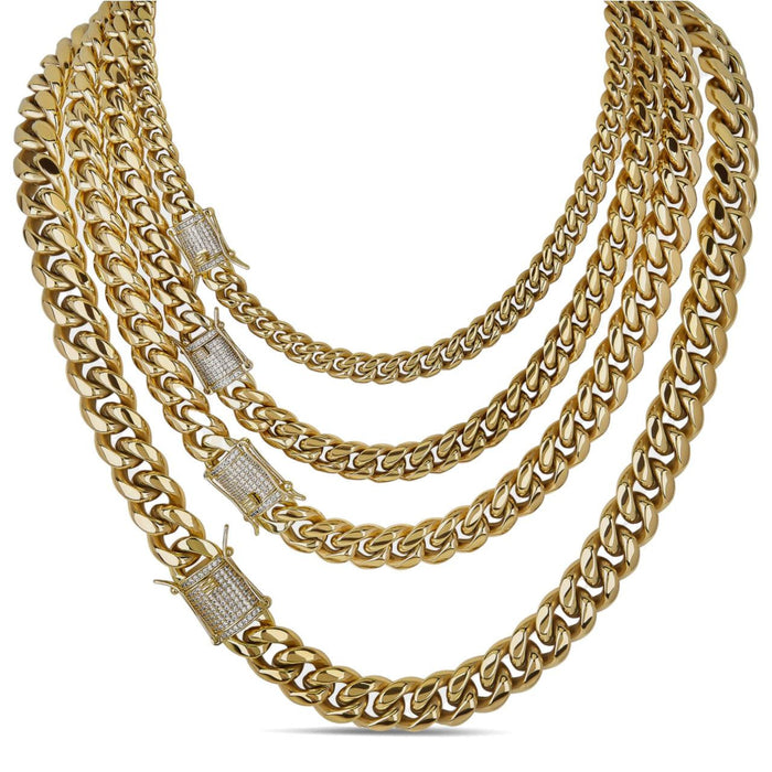 Miami Cuban Link Chain Necklace W. CZ Clasp | 18k Gold Plated Stainless Steel