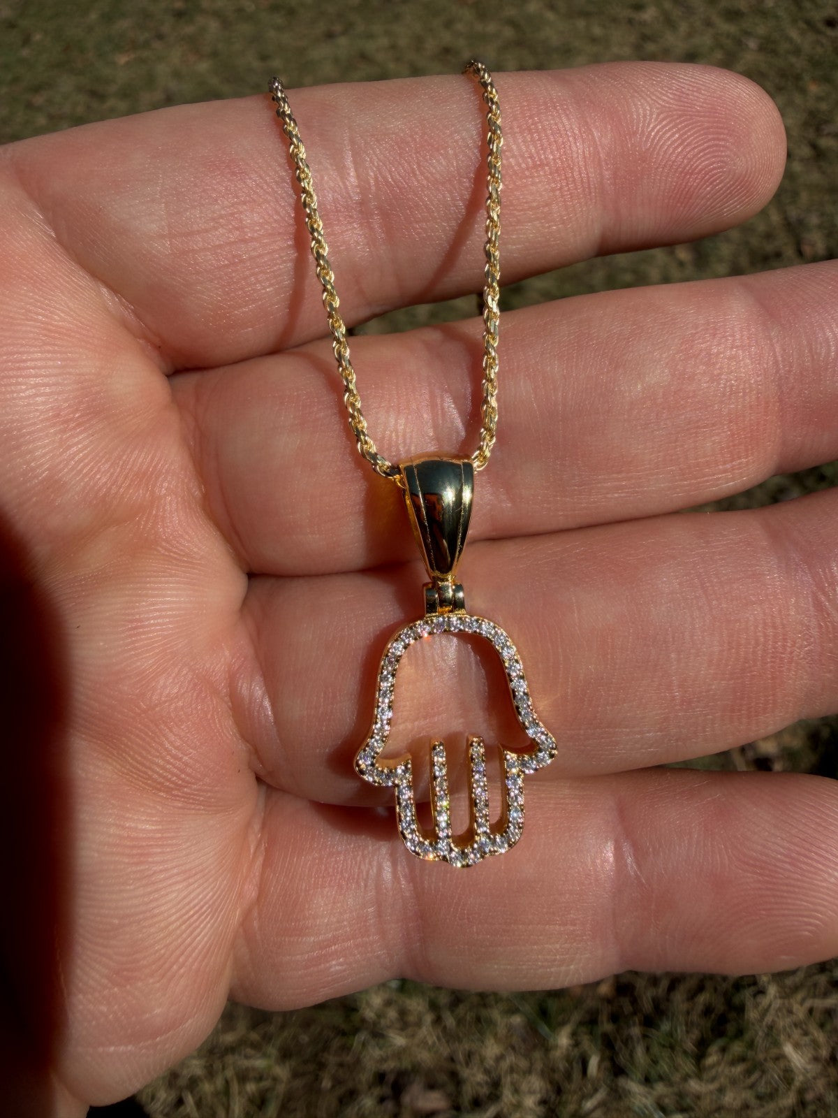 Moissanite Hamsa Cutout Pendant | 14k Gold Vermeil 925 Silver