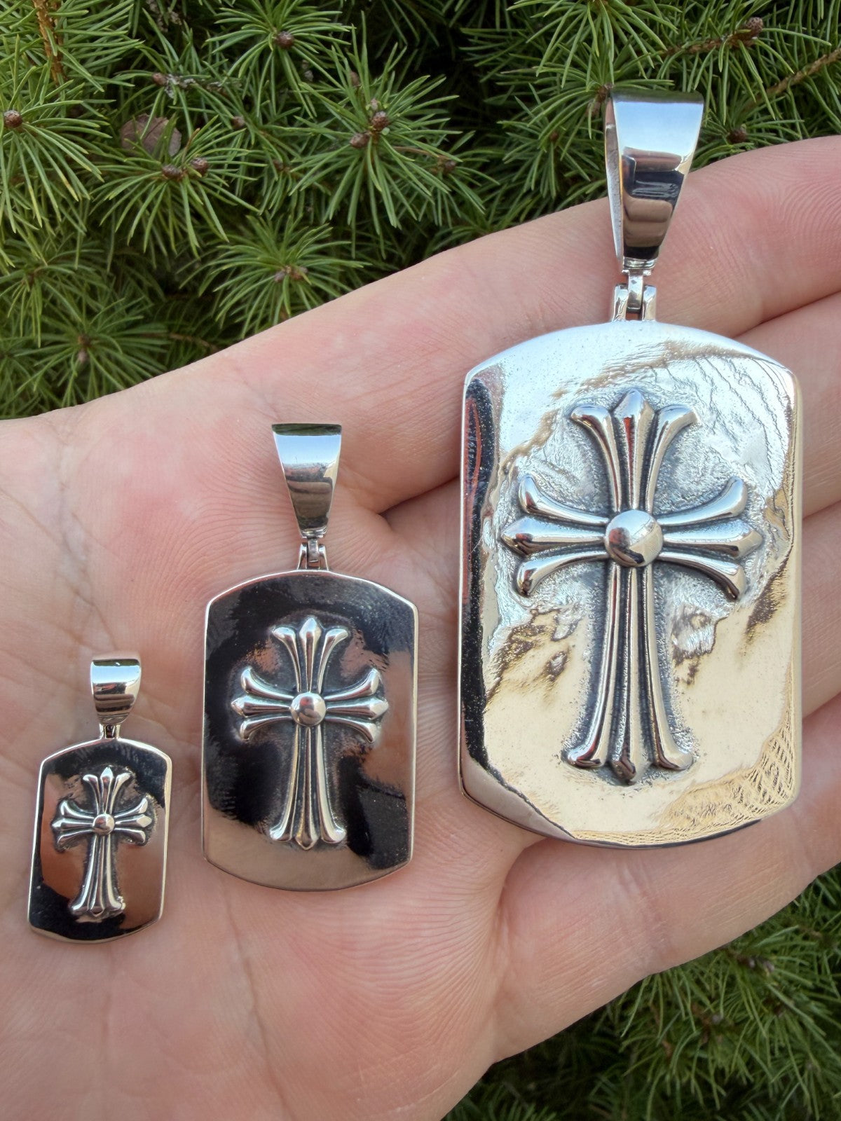 Hearts Chrome Dog Tag Cross Pendant | 925 Silver