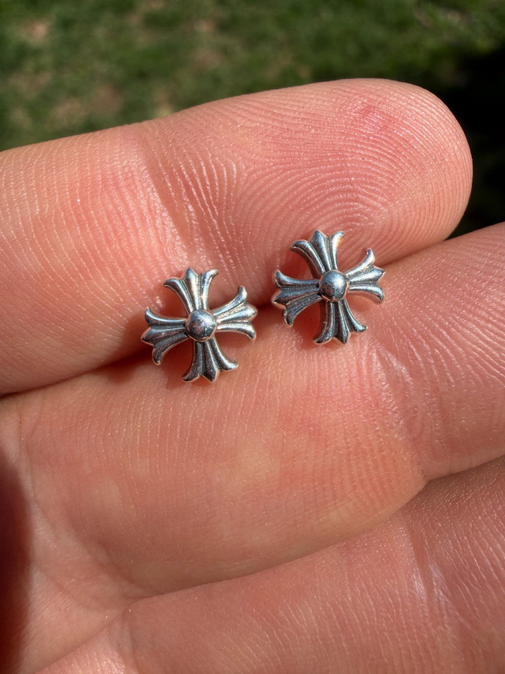 Hearts Of Chrome Cross Earrings | 925 Silver Oxidized