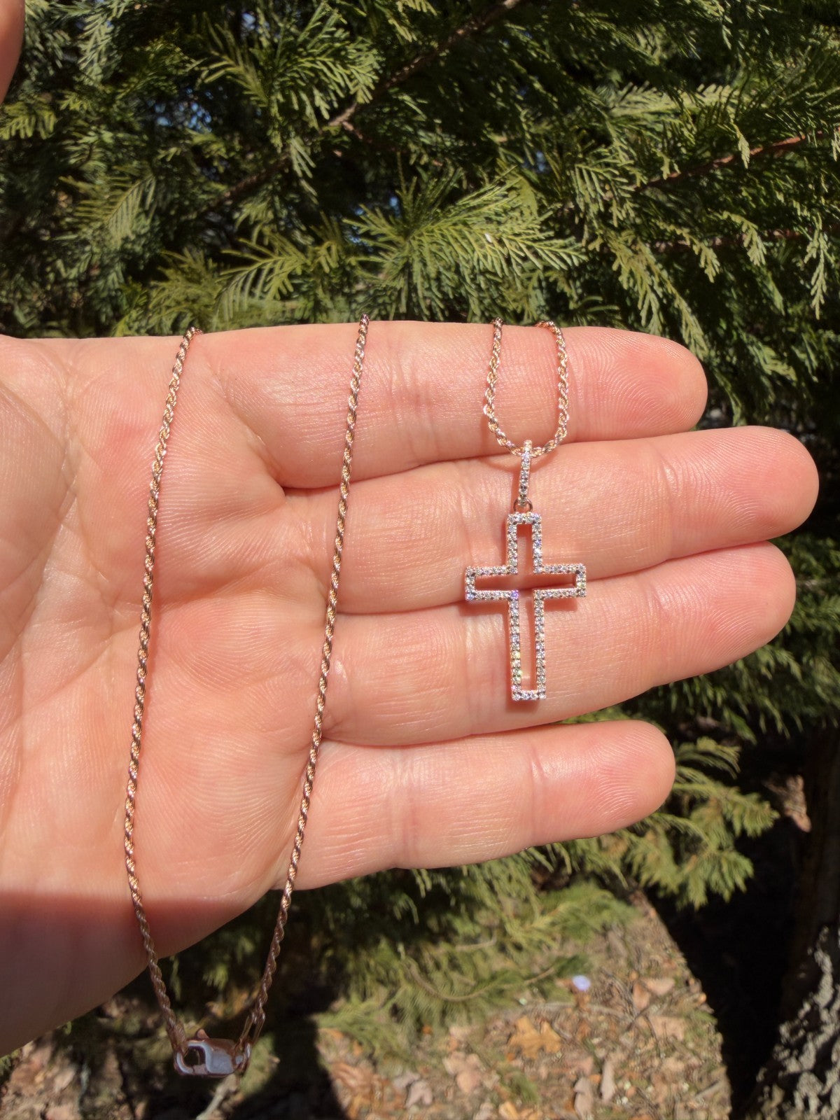 Moissanite Classic Cross Cutout Pendant | 14k Rose Gold Vermeil 925 Silver