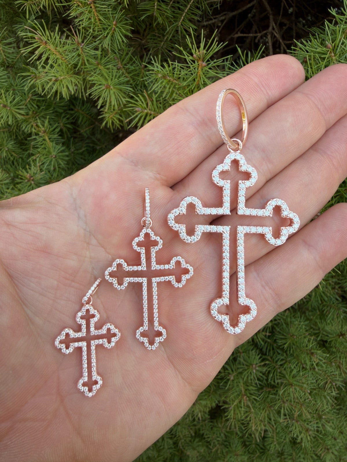 Moissanite Gothic Cross Cutout Pendant | 14k Rose Gold Vermeil 925 Silver