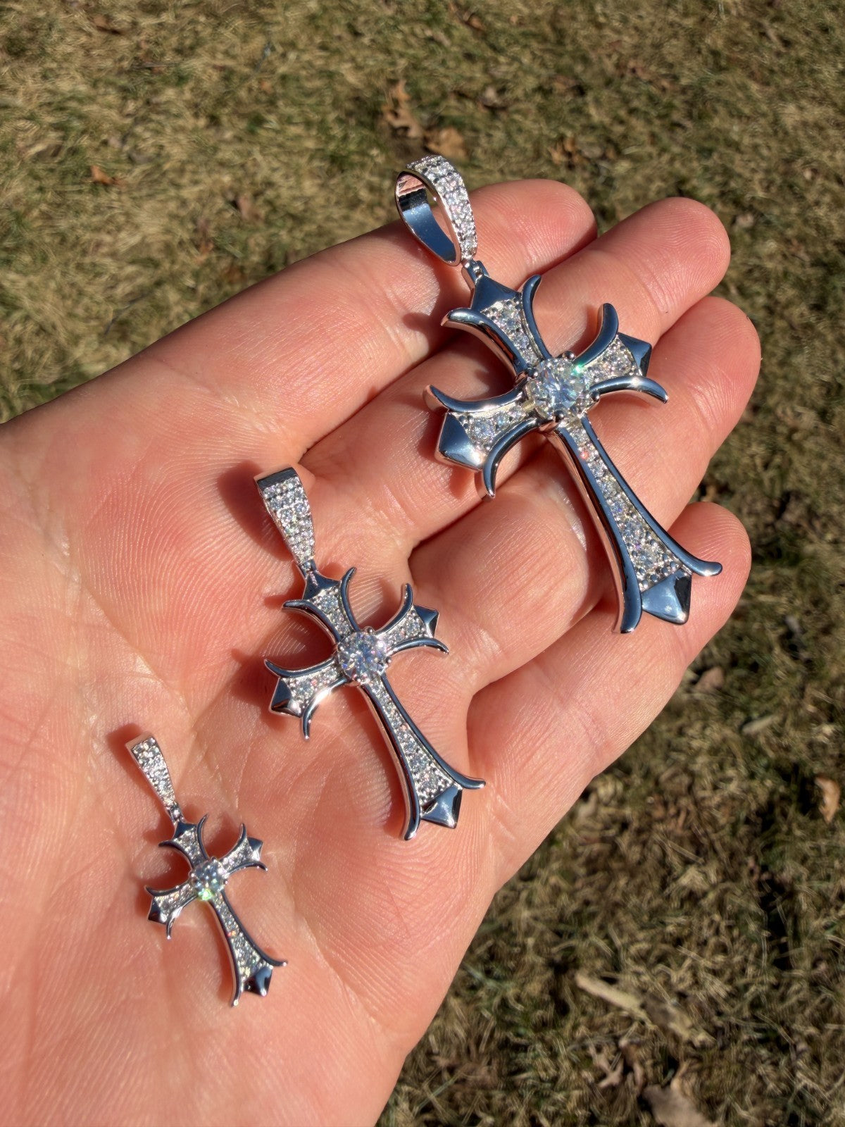 Moissanite Hearts Chrome Cross Pendant | 925 Silver