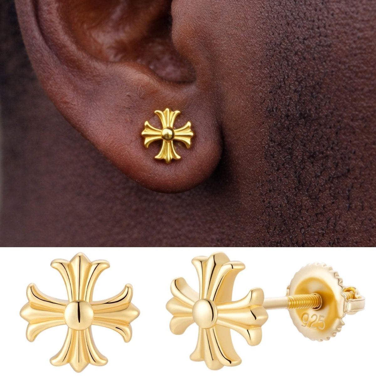 Hearts Of Chrome Cross Earrings | 14k Gold Vermeil 925 Silver