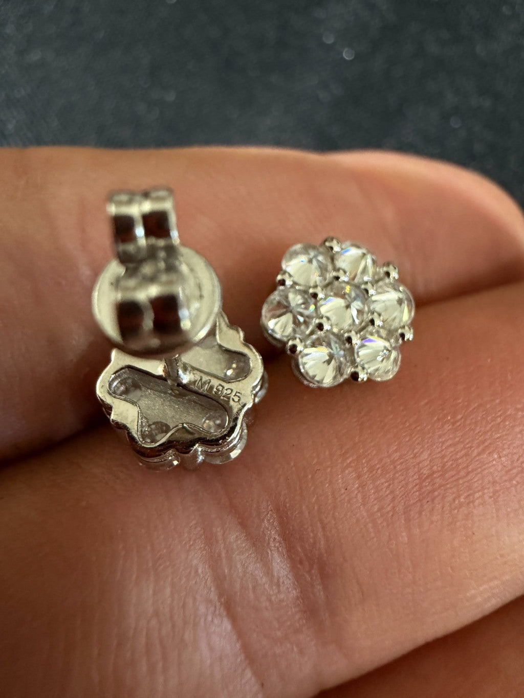 Moissanite Upside Down Reverse Set Cluster Iced Out Honeycomb Set Earrings | 925 Silver