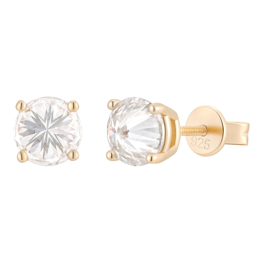 Moissanite Upside Down Reverse Set Stud Earrings | 14k Gold Vermeil 925 Silver