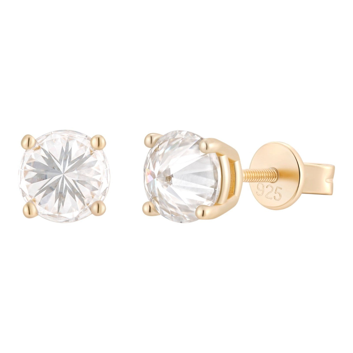 Moissanite Upside Down Reverse Set Stud Earrings | 14k Gold Vermeil 925 Silver