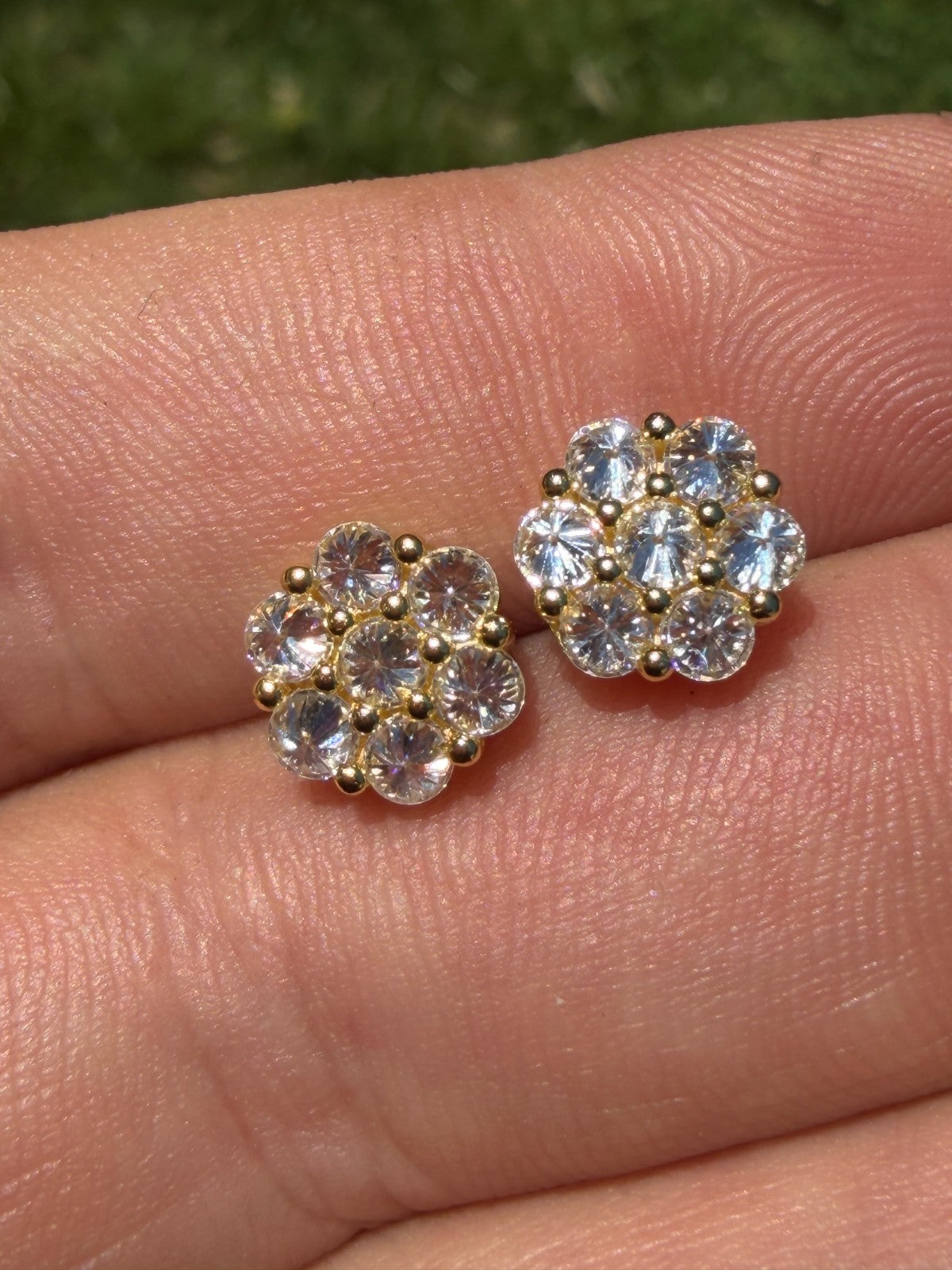 Moissanite Upside Down Reverse Set Cluster Iced Out Honeycomb Set Earrings | 14k Gold Vermeil 925 Silver