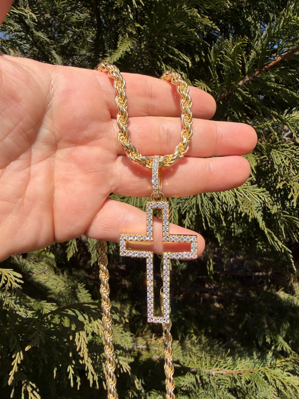 Moissanite Classic Cross Cutout Pendant | 14k Gold Vermeil 925 Silver
