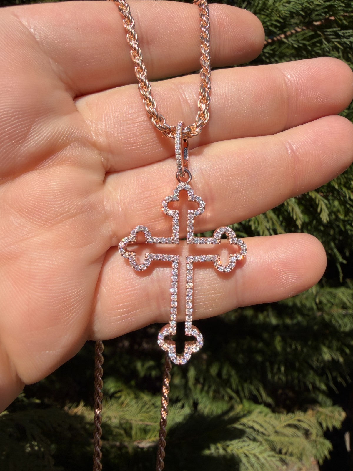 Moissanite Gothic Cross Cutout Pendant | 14k Rose Gold Vermeil 925 Silver