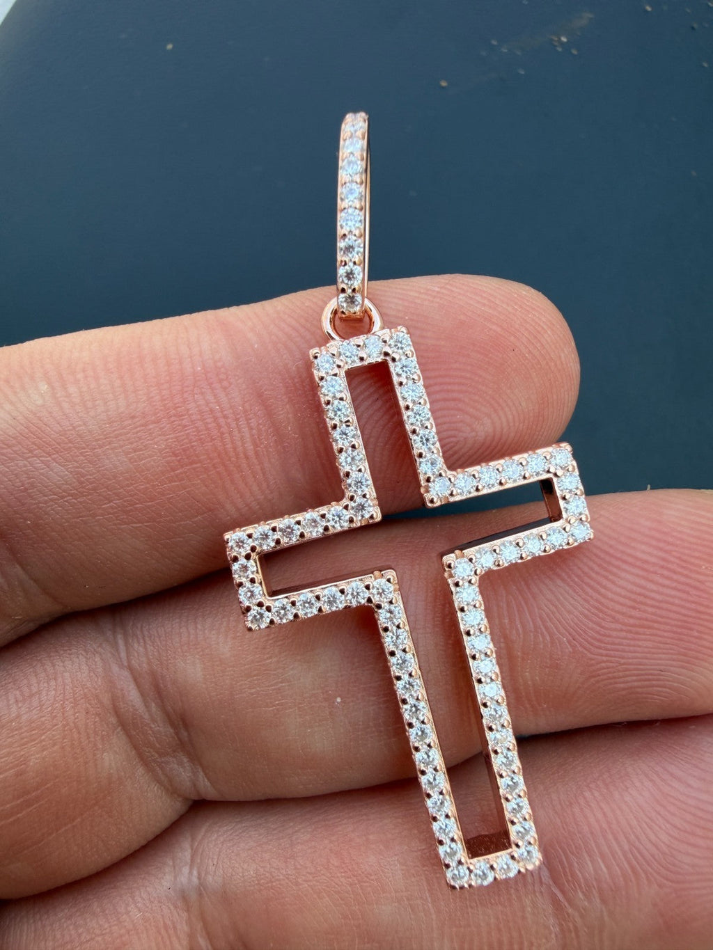 Moissanite Classic Cross Cutout Pendant | 14k Rose Gold Vermeil 925 Silver