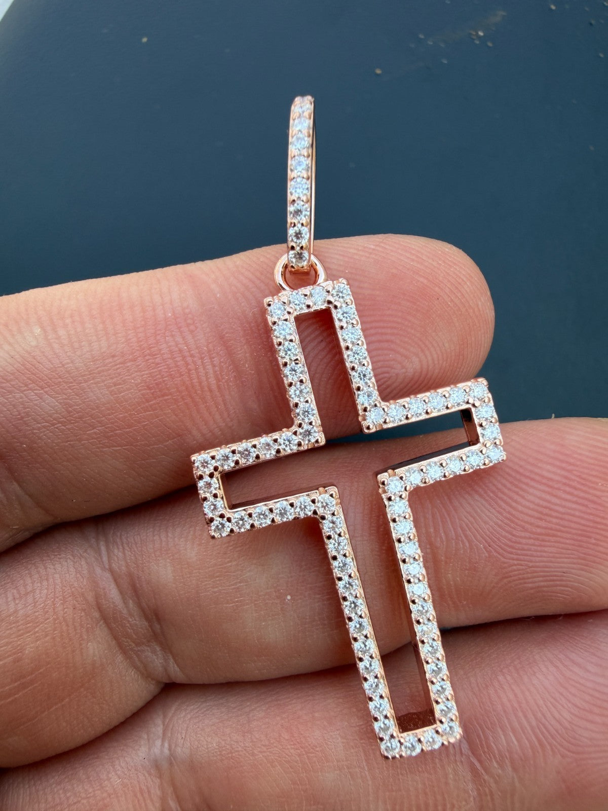 Moissanite Classic Cross Cutout Pendant | 14k Rose Gold Vermeil 925 Silver