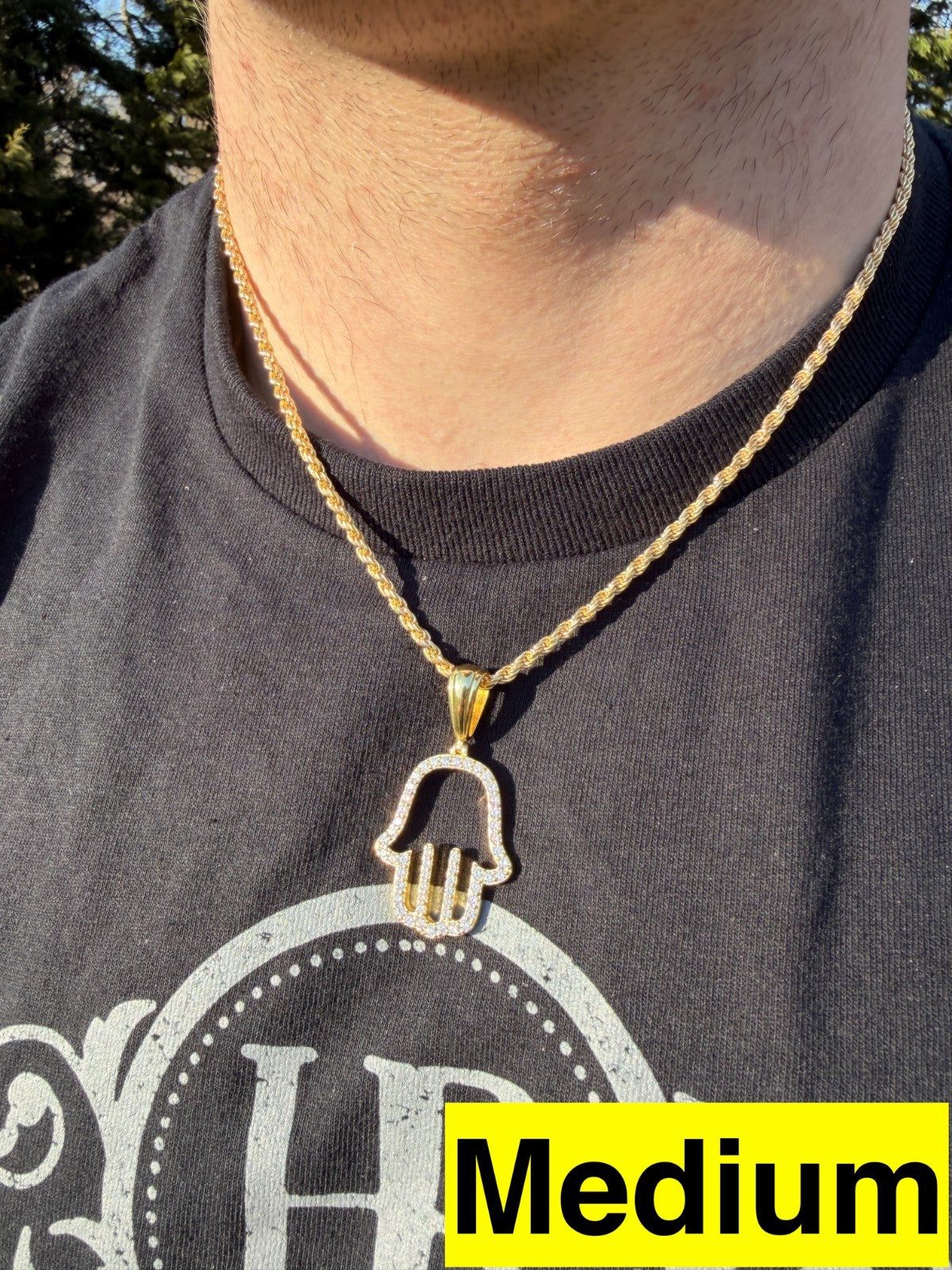 Moissanite Hamsa Cutout Pendant | 14k Gold Vermeil 925 Silver