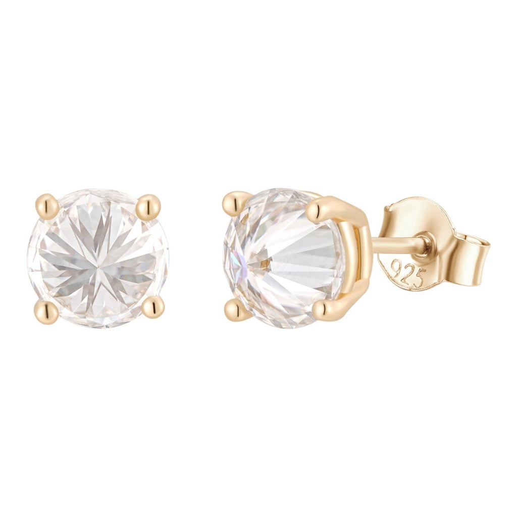 Moissanite Upside Down Reverse Set Pushback Stud Earrings | 14k Gold Vermeil 925 Silver