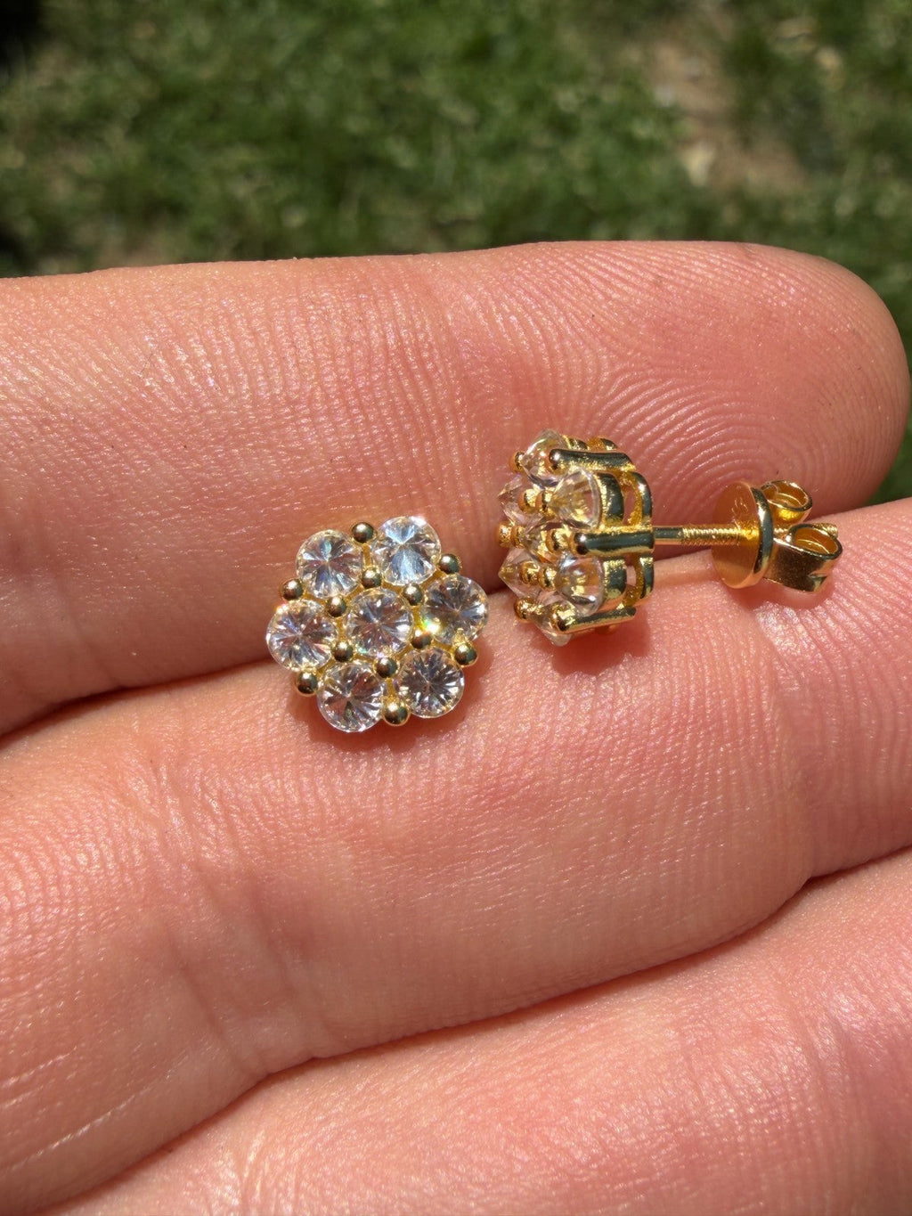 Moissanite Upside Down Reverse Set Cluster Iced Out Honeycomb Set Earrings | 14k Gold Vermeil 925 Silver