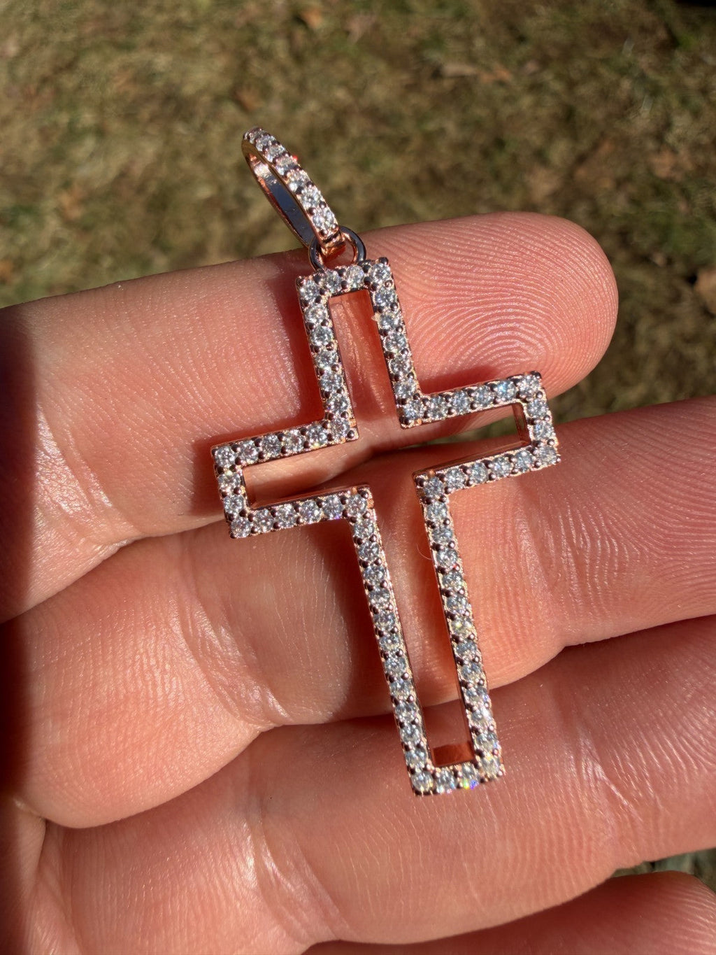 Moissanite Classic Cross Cutout Pendant | 14k Rose Gold Vermeil 925 Silver