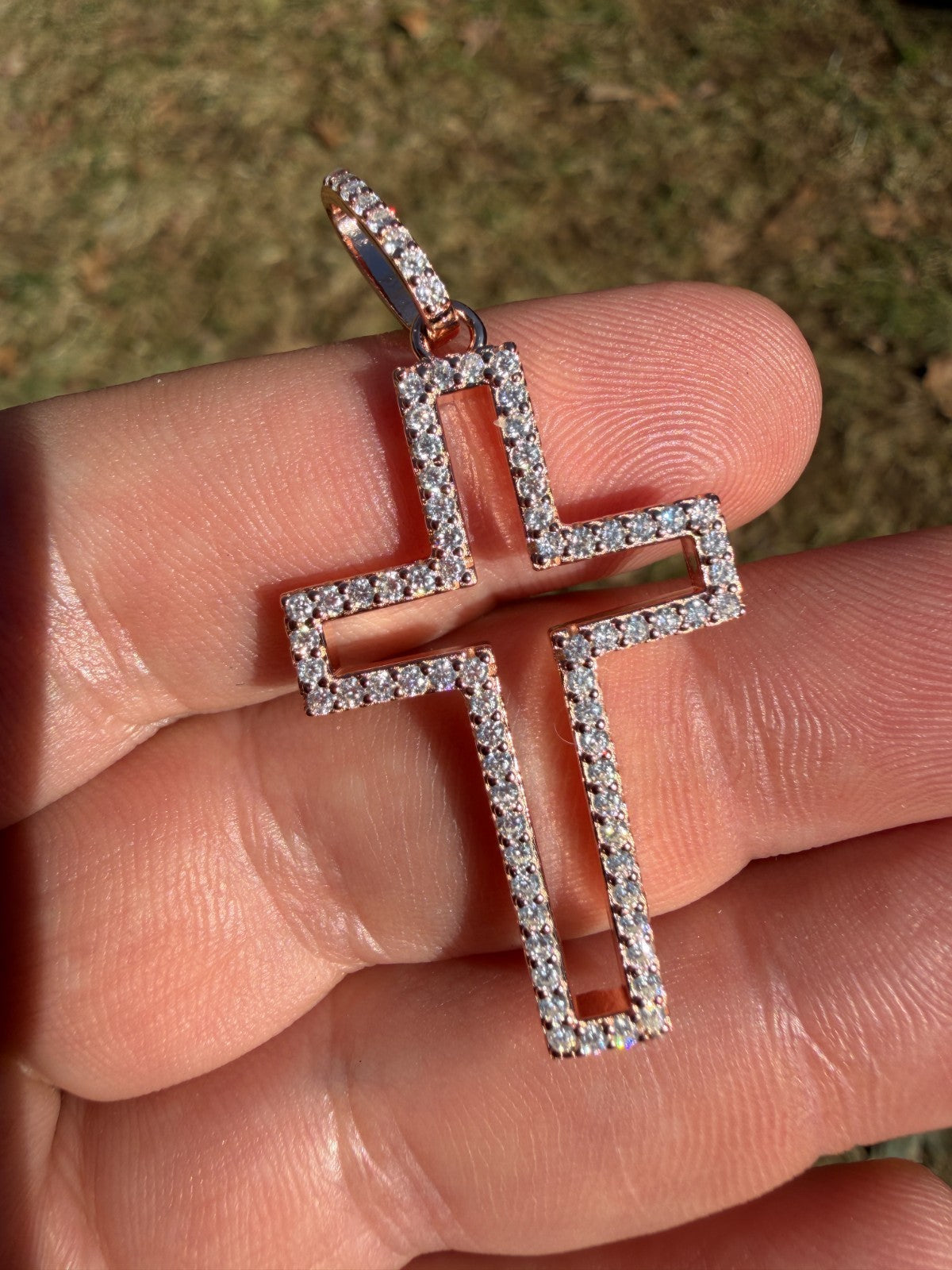 Moissanite Classic Cross Cutout Pendant | 14k Rose Gold Vermeil 925 Silver