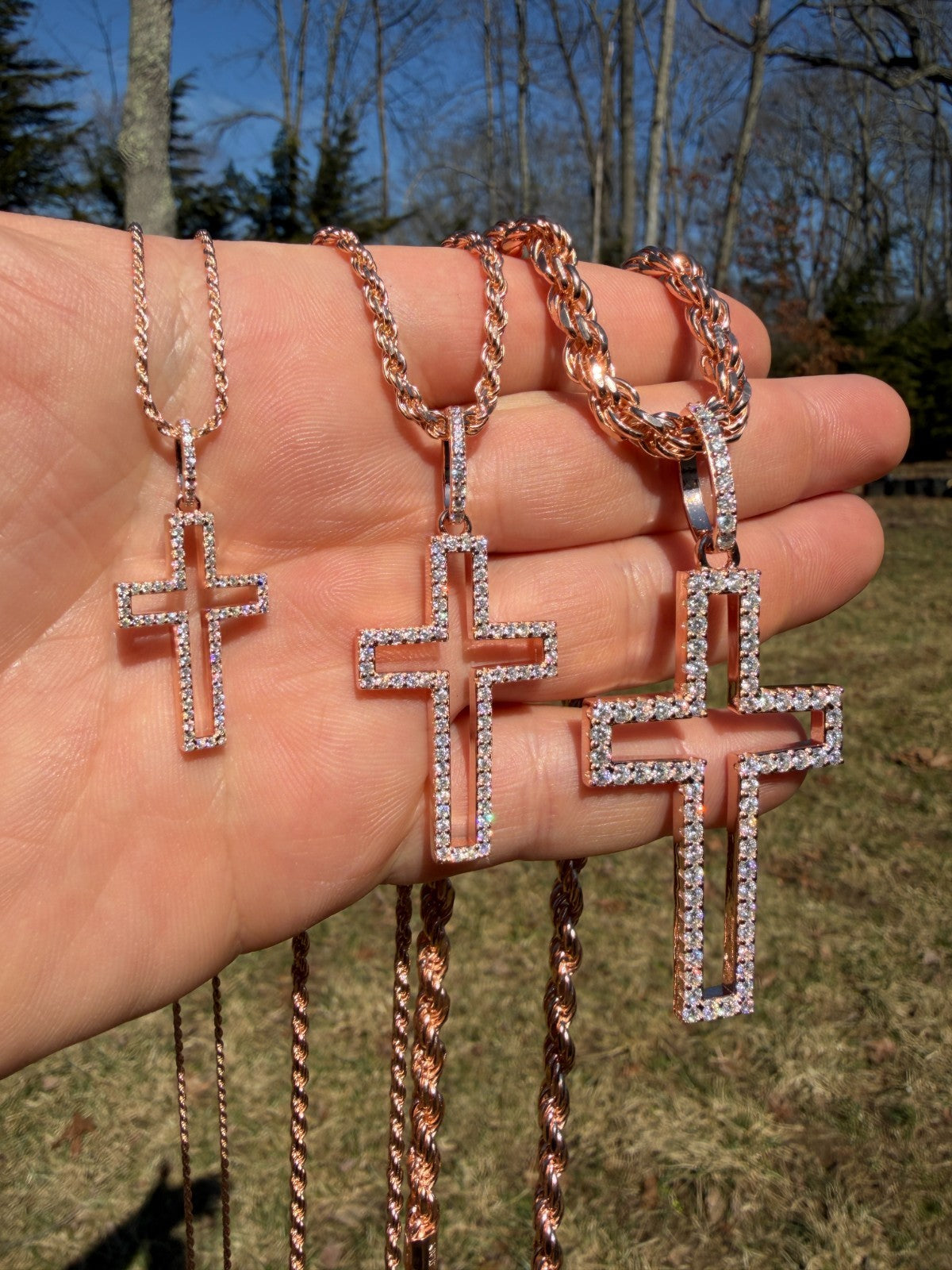 Moissanite Classic Cross Cutout Pendant | 14k Rose Gold Vermeil 925 Silver