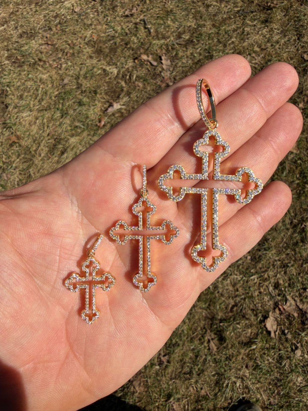 Moissanite Gothic Cross Cutout Pendant | 14k Gold Vermeil 925 Silver
