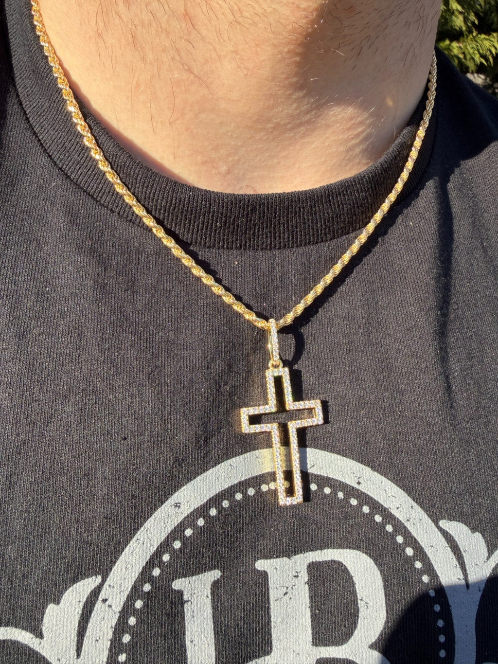 Moissanite Classic Cross Cutout Pendant | 14k Gold Vermeil 925 Silver