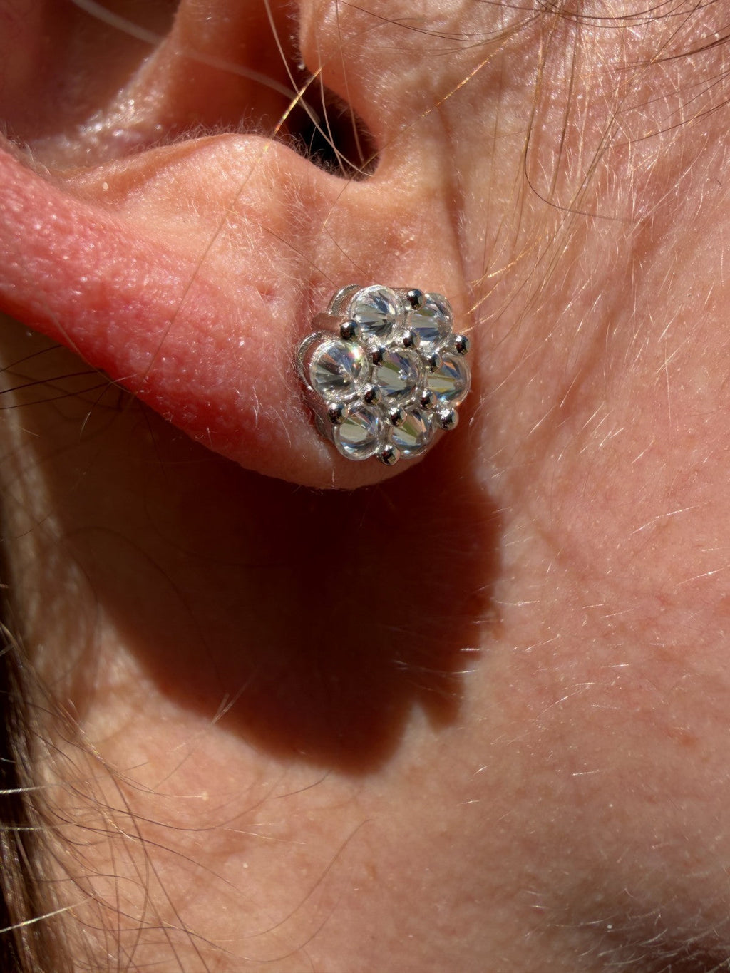 Moissanite Upside Down Reverse Set Cluster Iced Out Honeycomb Set Earrings | 925 Silver