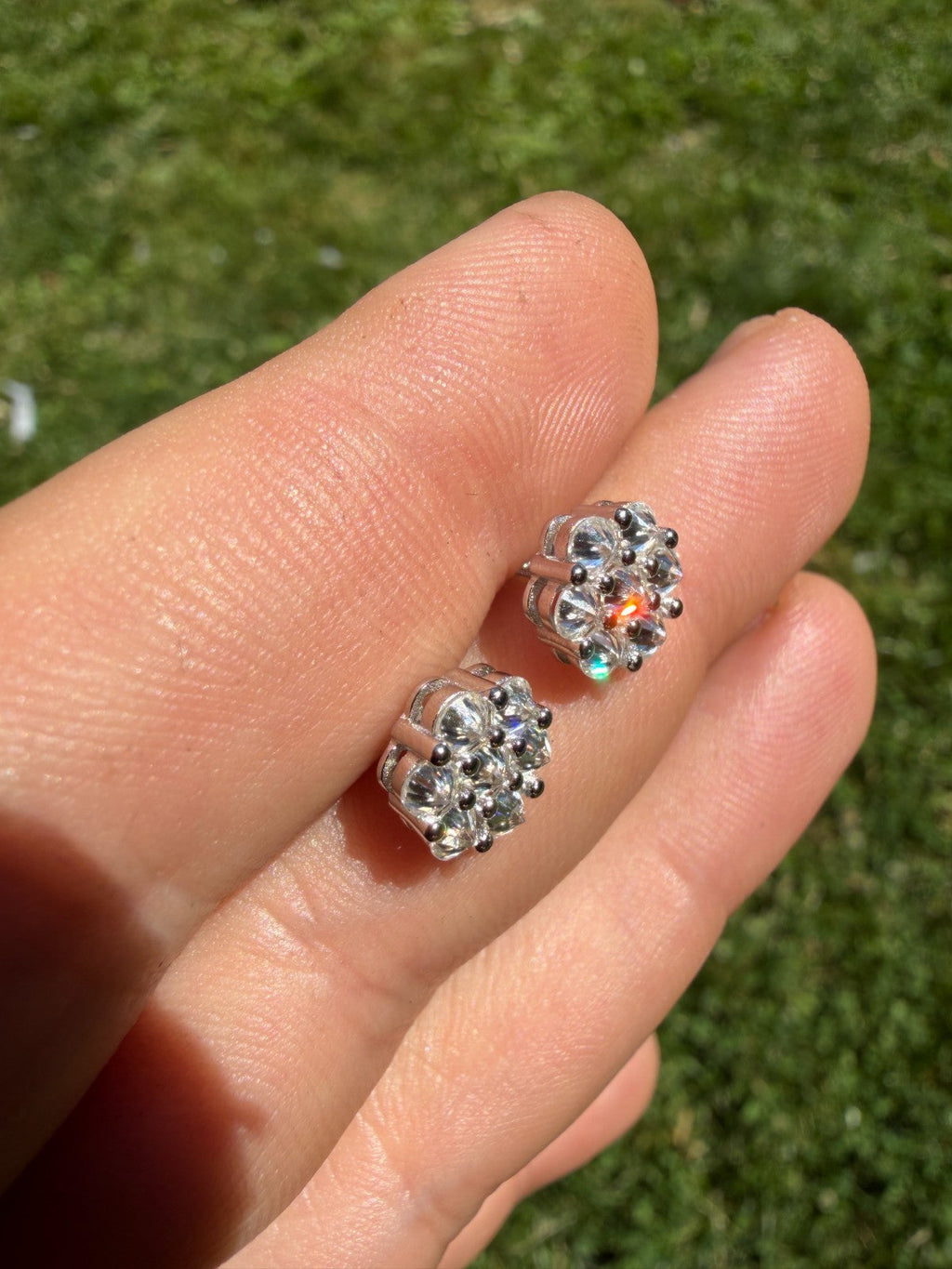 Moissanite Upside Down Reverse Set Cluster Iced Out Honeycomb Set Earrings | 925 Silver