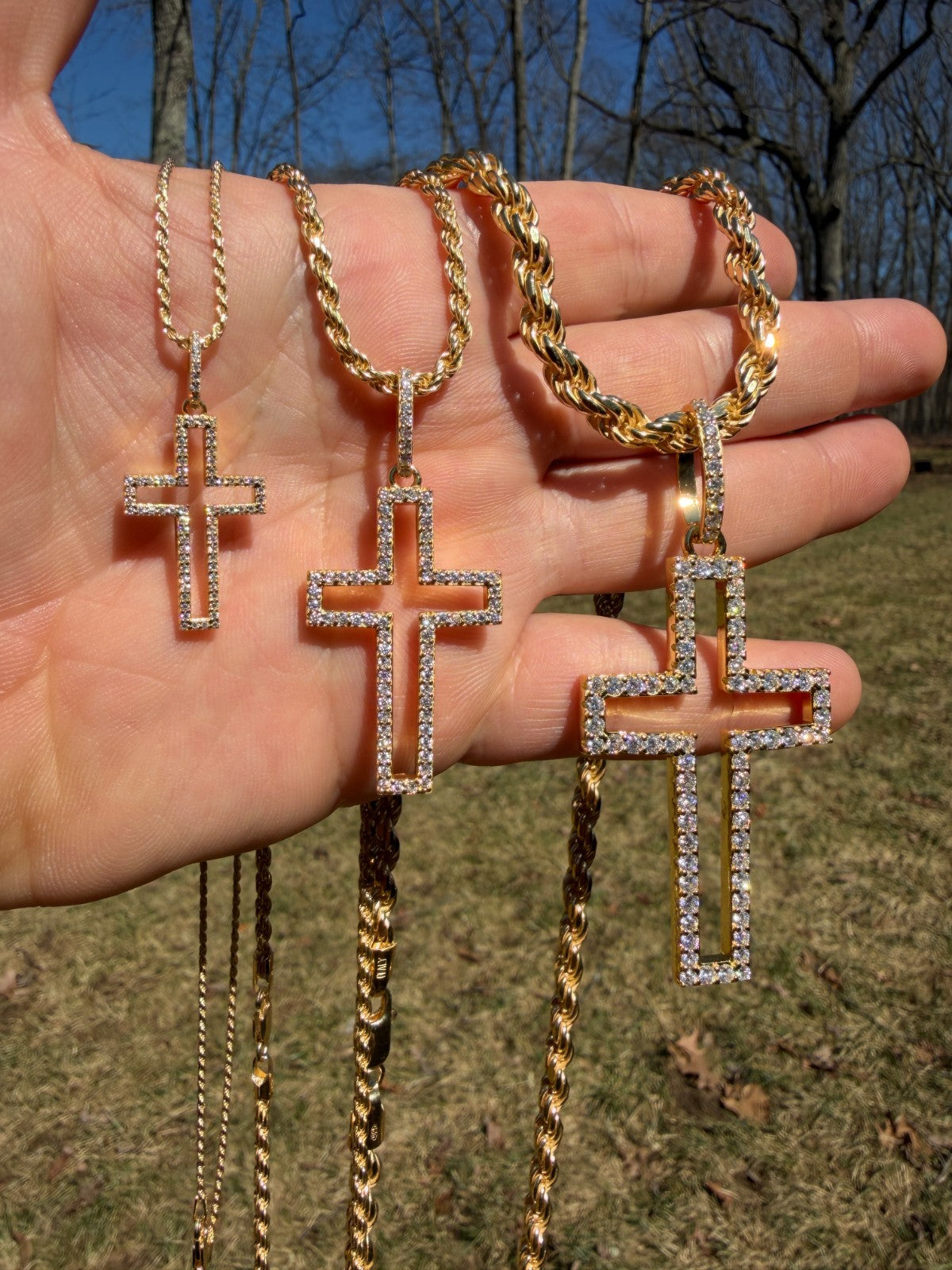 Moissanite Classic Cross Cutout Pendant | 14k Gold Vermeil 925 Silver