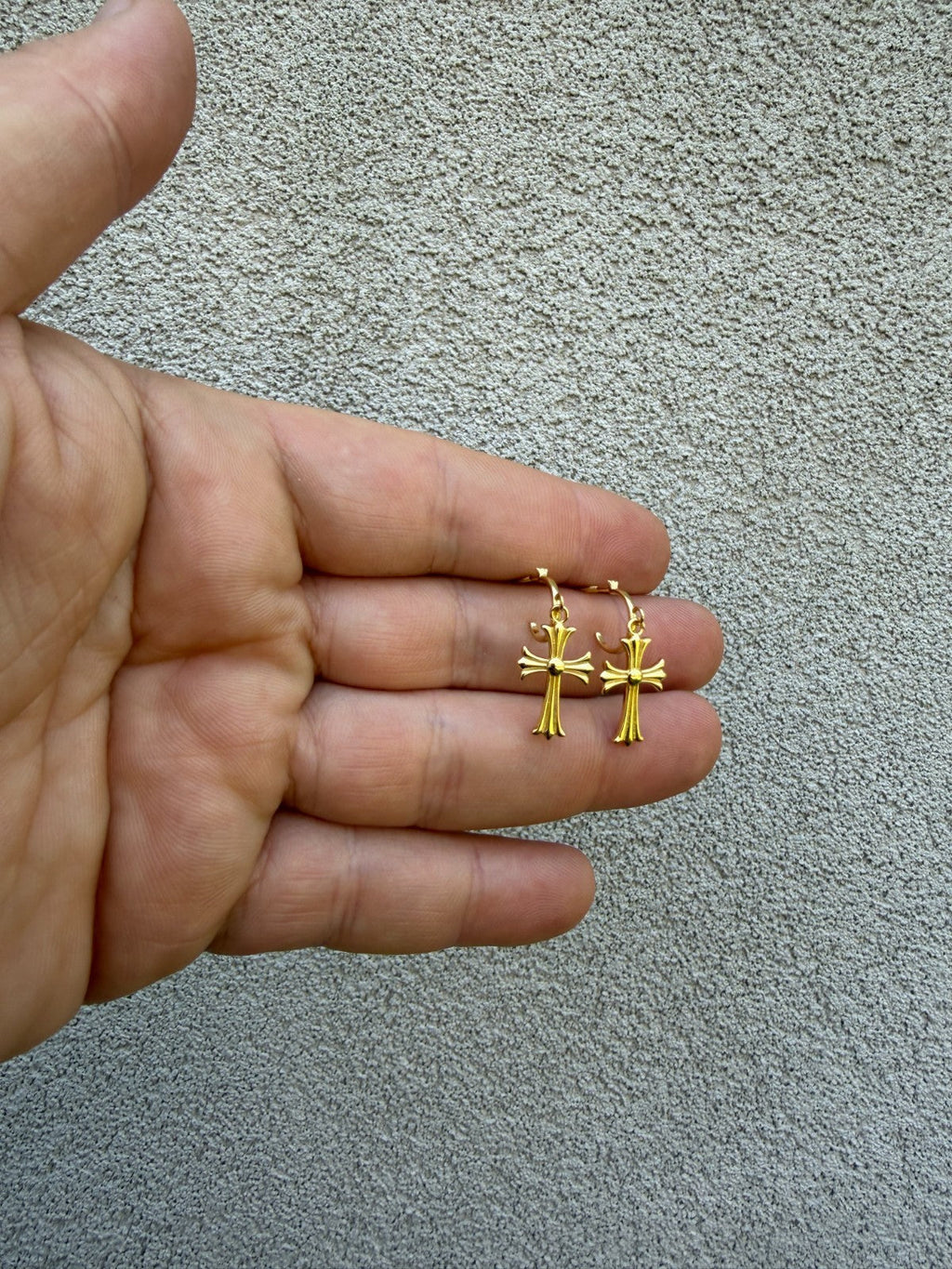 Hearts Of Chrome Huggie Hoops W. Dangle Cross Earrings | 14k Gold Vermeil 925 Silver