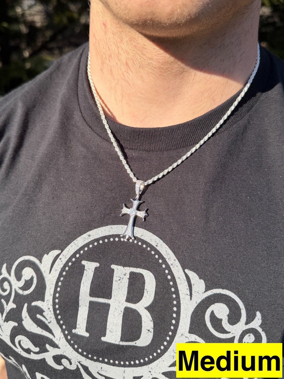 Moissanite Hearts Chrome Cross Pendant | 925 Silver