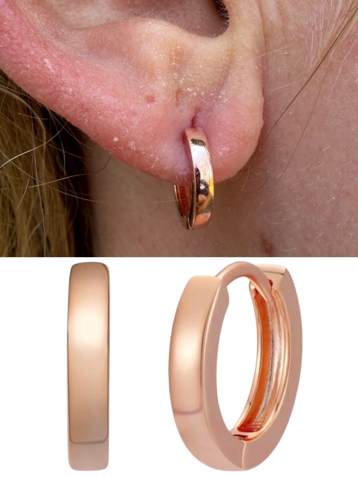 Plain Small Huggie Hoop Earrings | 14k Rose Gold Vermeil 925 Silver