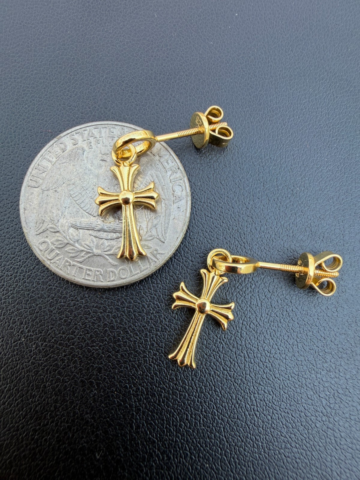 Hearts Of Chrome Studs W. Dangle Cross Earrings | 14k Gold Vermeil 925 Silver