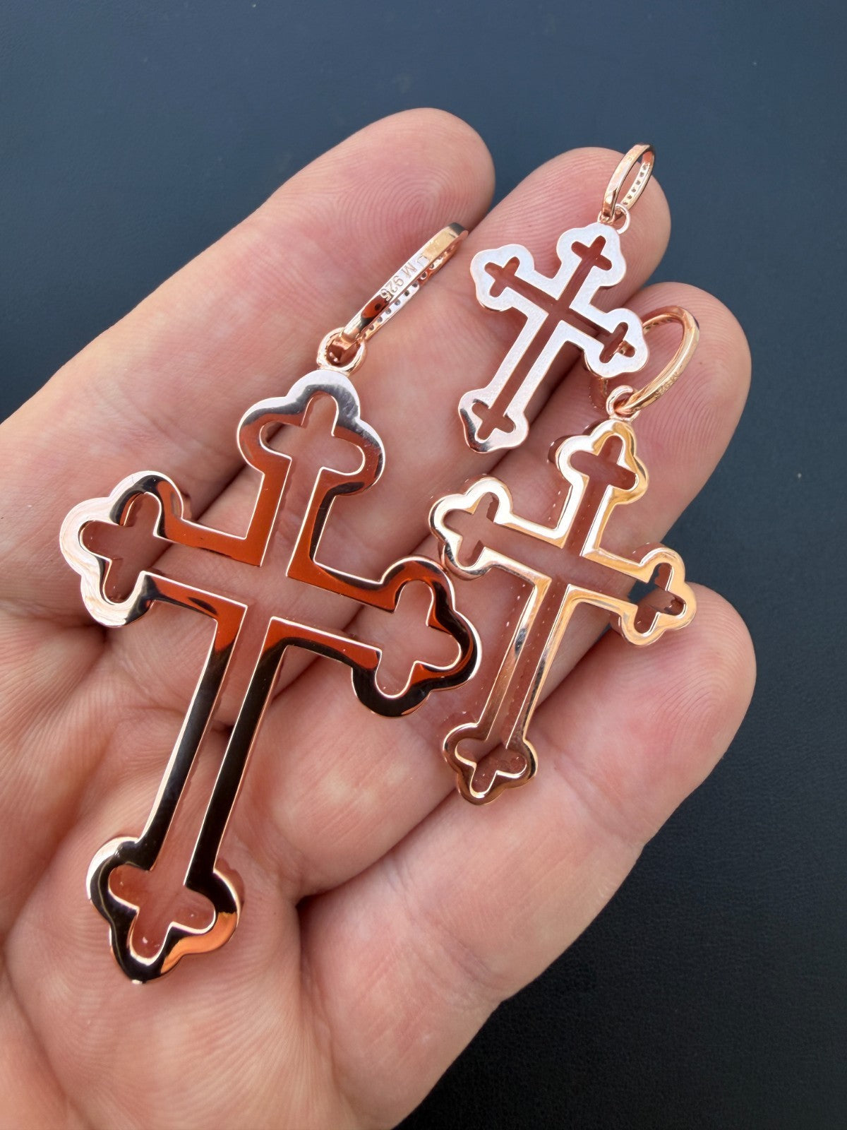 Moissanite Gothic Cross Cutout Pendant | 14k Rose Gold Vermeil 925 Silver