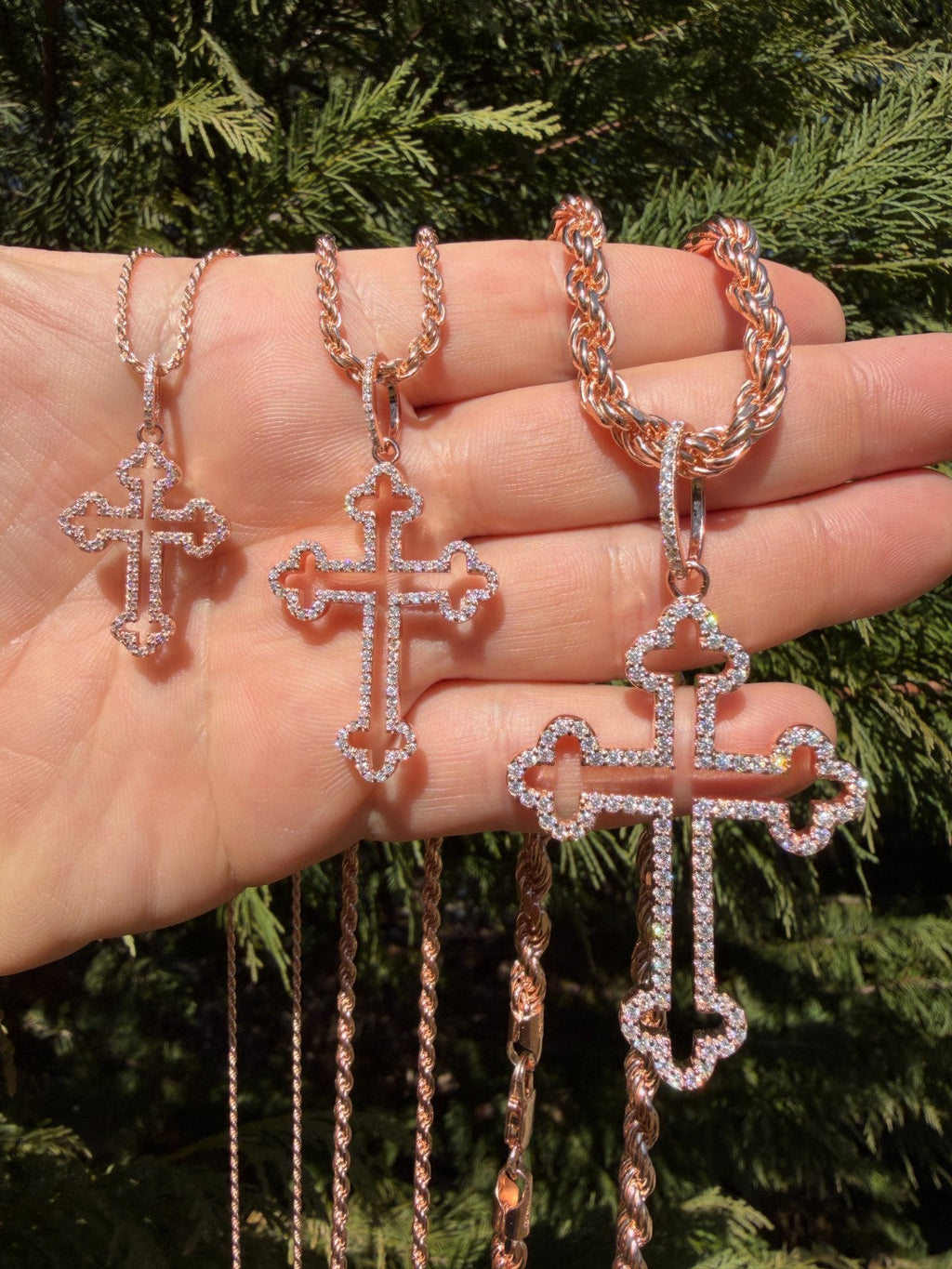 Moissanite Gothic Cross Cutout Pendant | 14k Rose Gold Vermeil 925 Silver