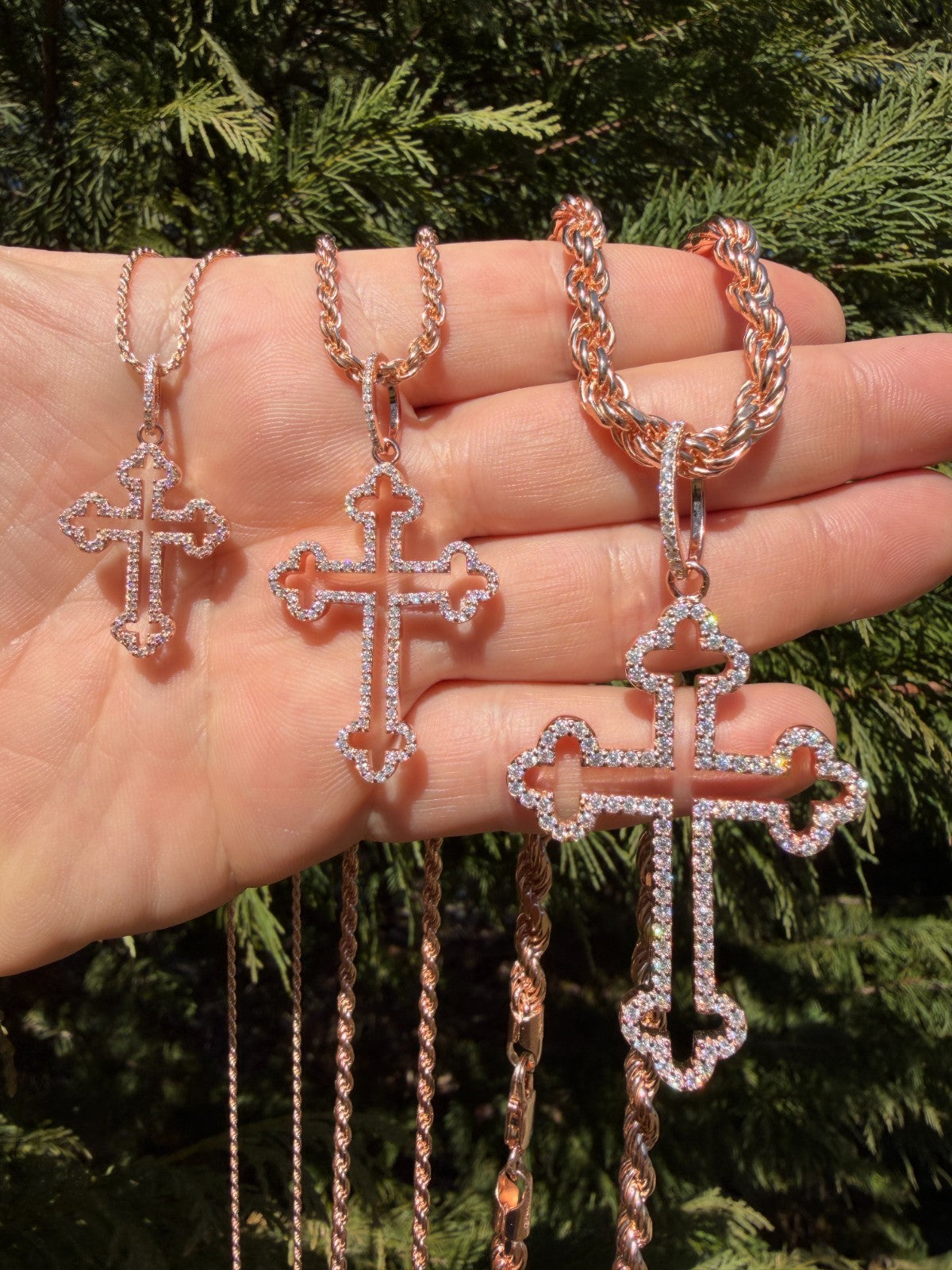 Moissanite Gothic Cross Cutout Pendant | 14k Rose Gold Vermeil 925 Silver