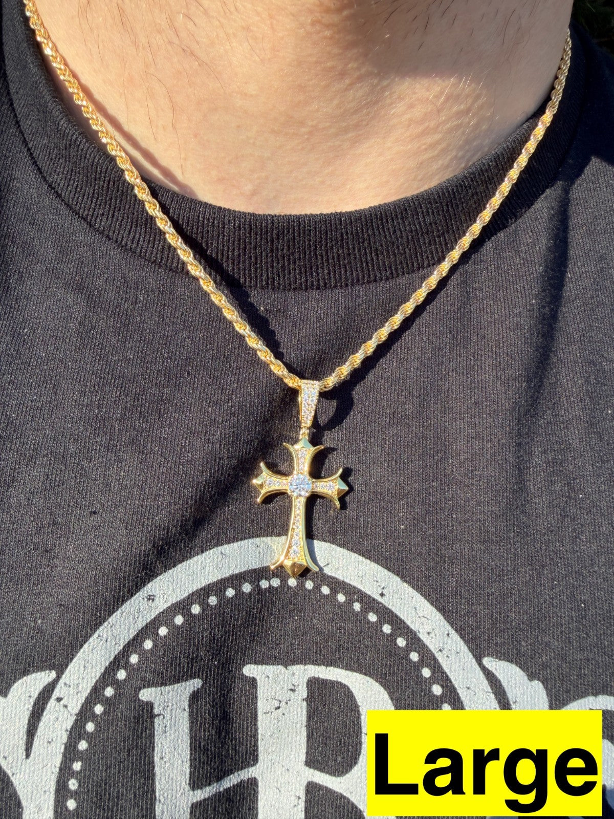 Moissanite Hearts Chrome Cross Pendant | 14k Gold Vermeil 925 Silver