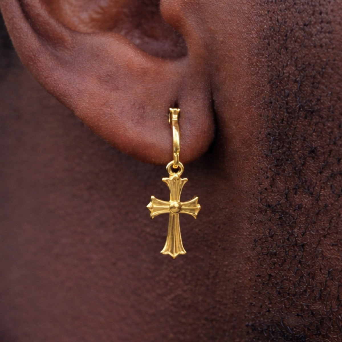 Hearts Of Chrome Huggie Hoops W. Dangle Cross Earrings | 14k Gold Vermeil 925 Silver