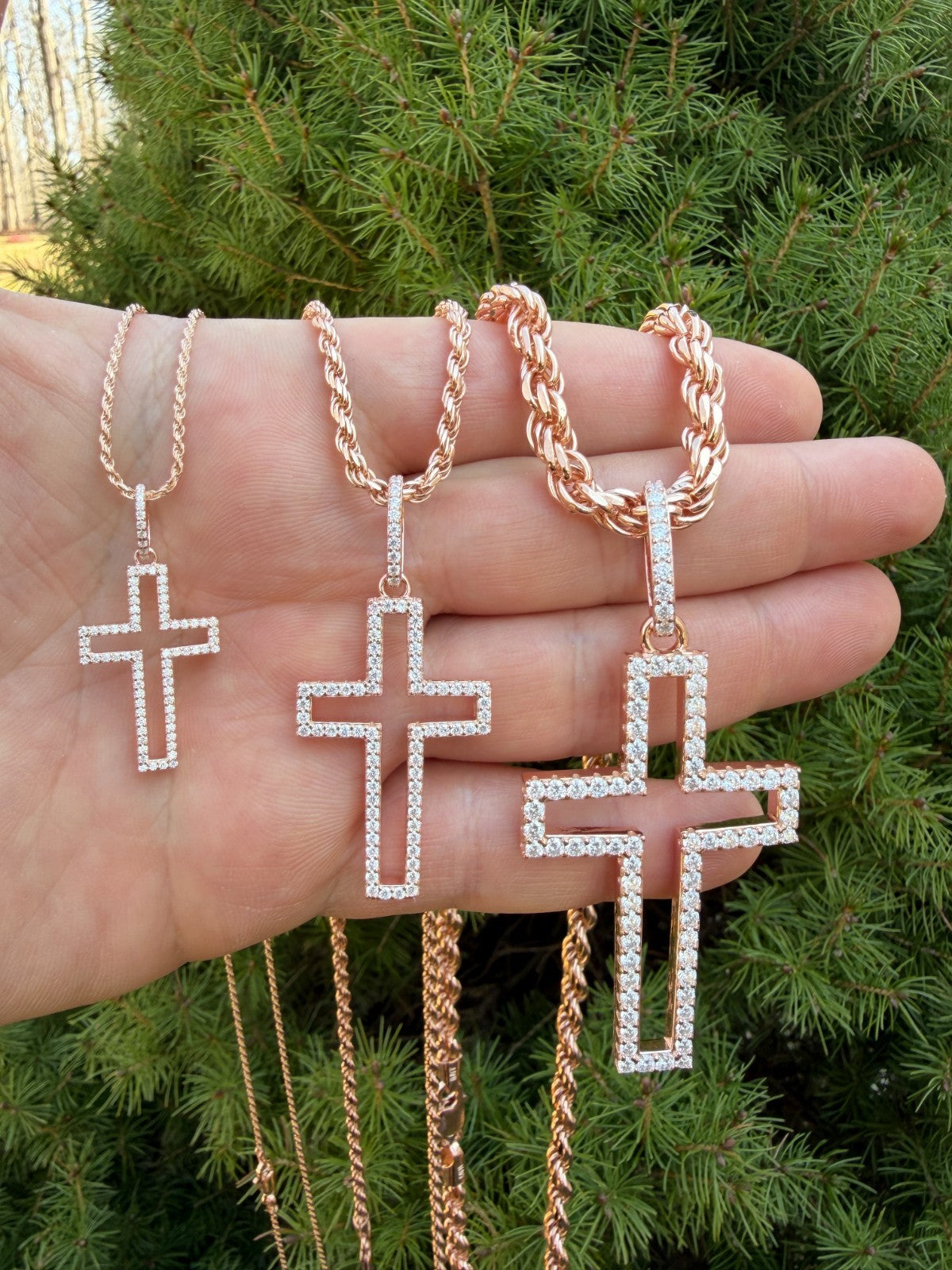 Moissanite Classic Cross Cutout Pendant | 14k Rose Gold Vermeil 925 Silver