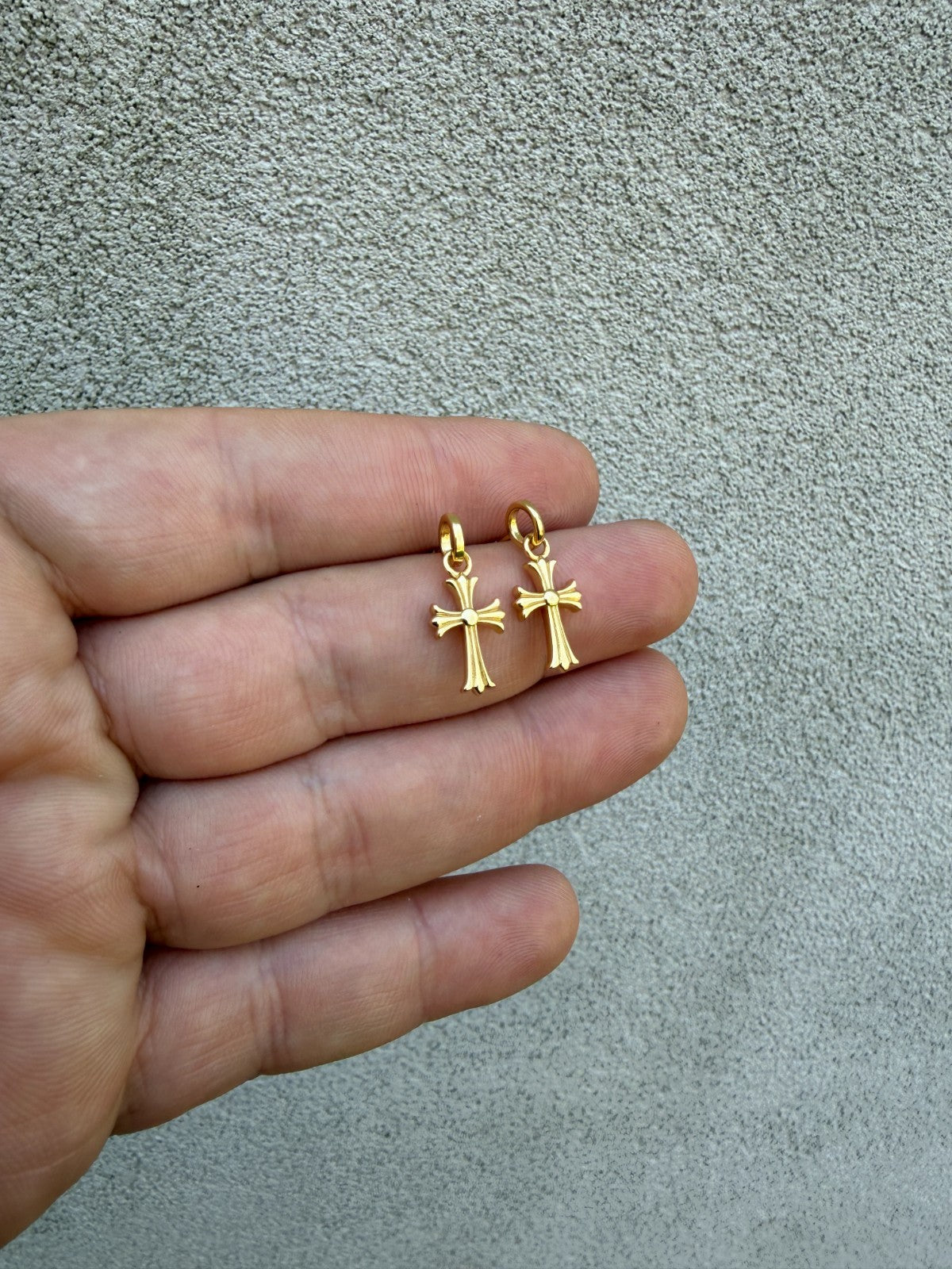 Hearts Of Chrome Studs W. Dangle Cross Earrings | 14k Gold Vermeil 925 Silver