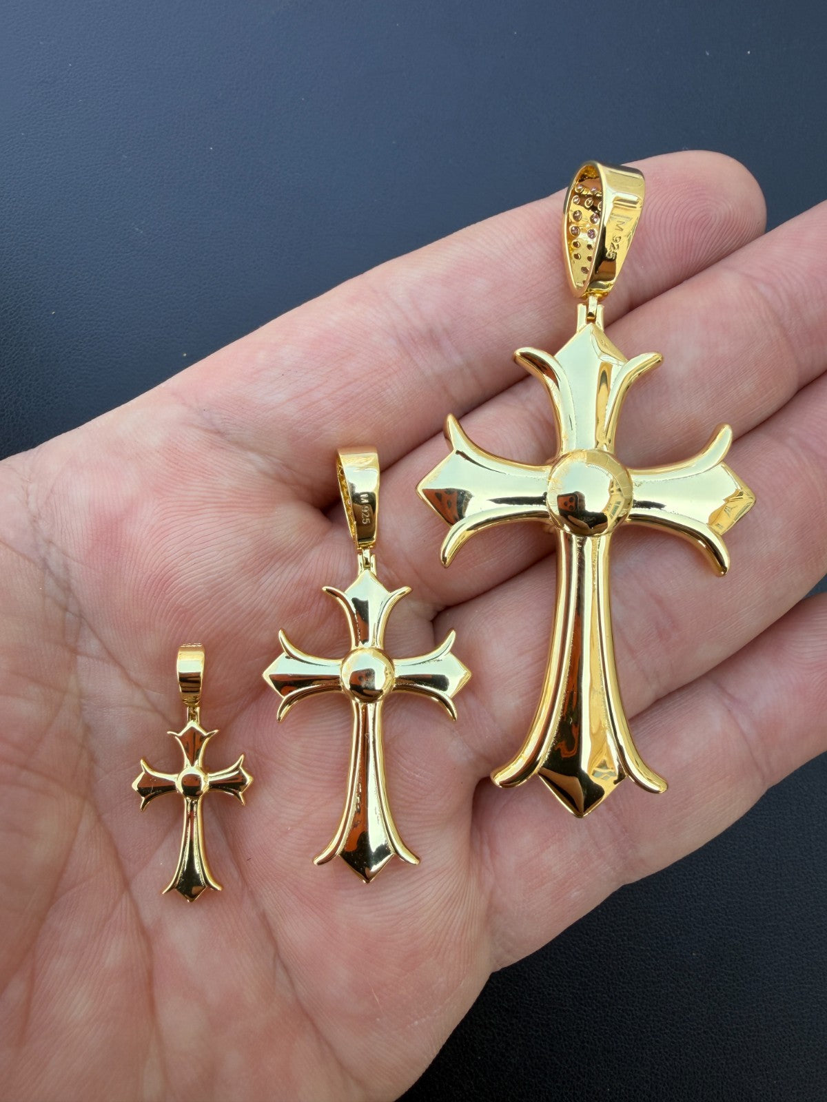 Moissanite Hearts Chrome Cross Pendant | 14k Gold Vermeil 925 Silver