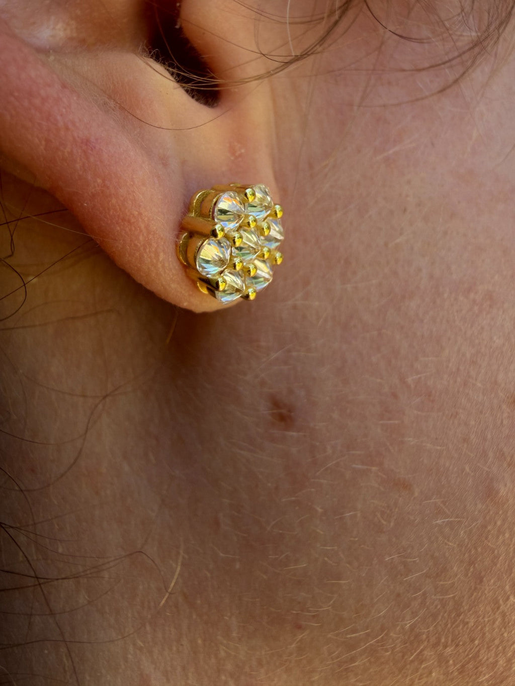 Moissanite Upside Down Reverse Set Cluster Iced Out Honeycomb Set Earrings | 14k Gold Vermeil 925 Silver