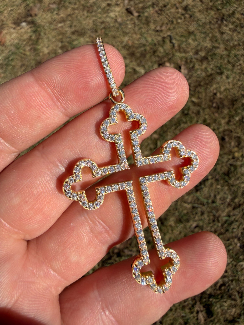 Moissanite Gothic Cross Cutout Pendant | 14k Gold Vermeil 925 Silver
