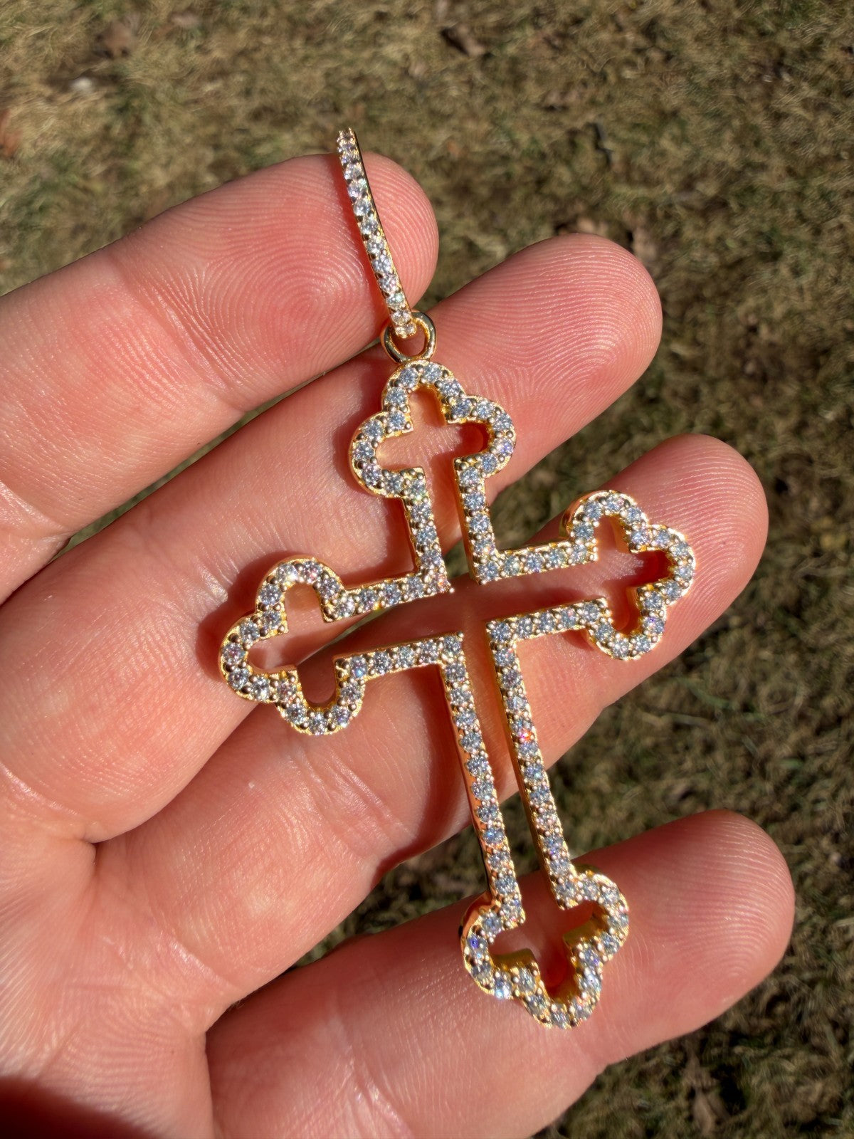 Moissanite Gothic Cross Cutout Pendant | 14k Gold Vermeil 925 Silver