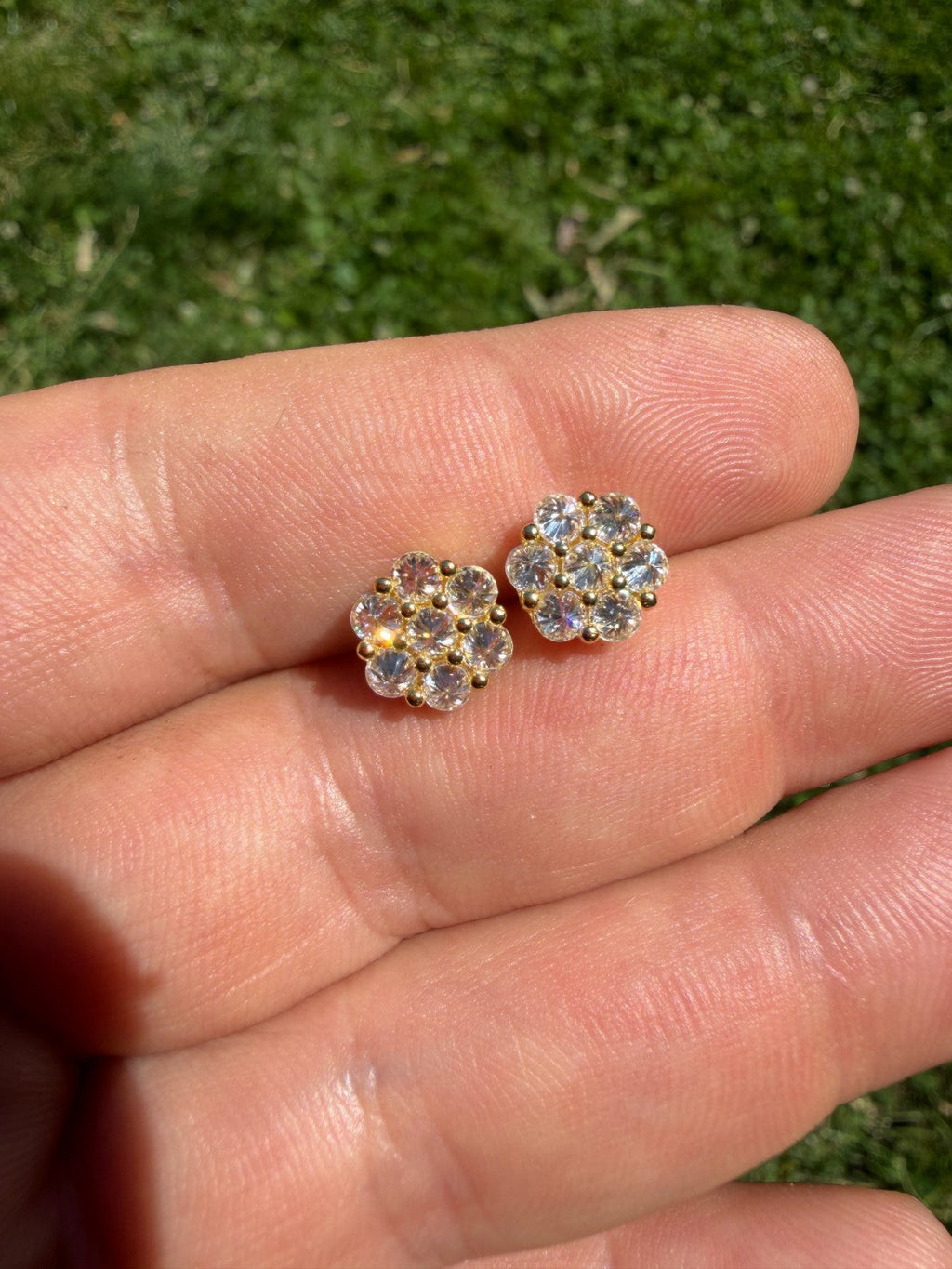 Moissanite Upside Down Reverse Set Cluster Iced Out Honeycomb Set Earrings | 14k Gold Vermeil 925 Silver