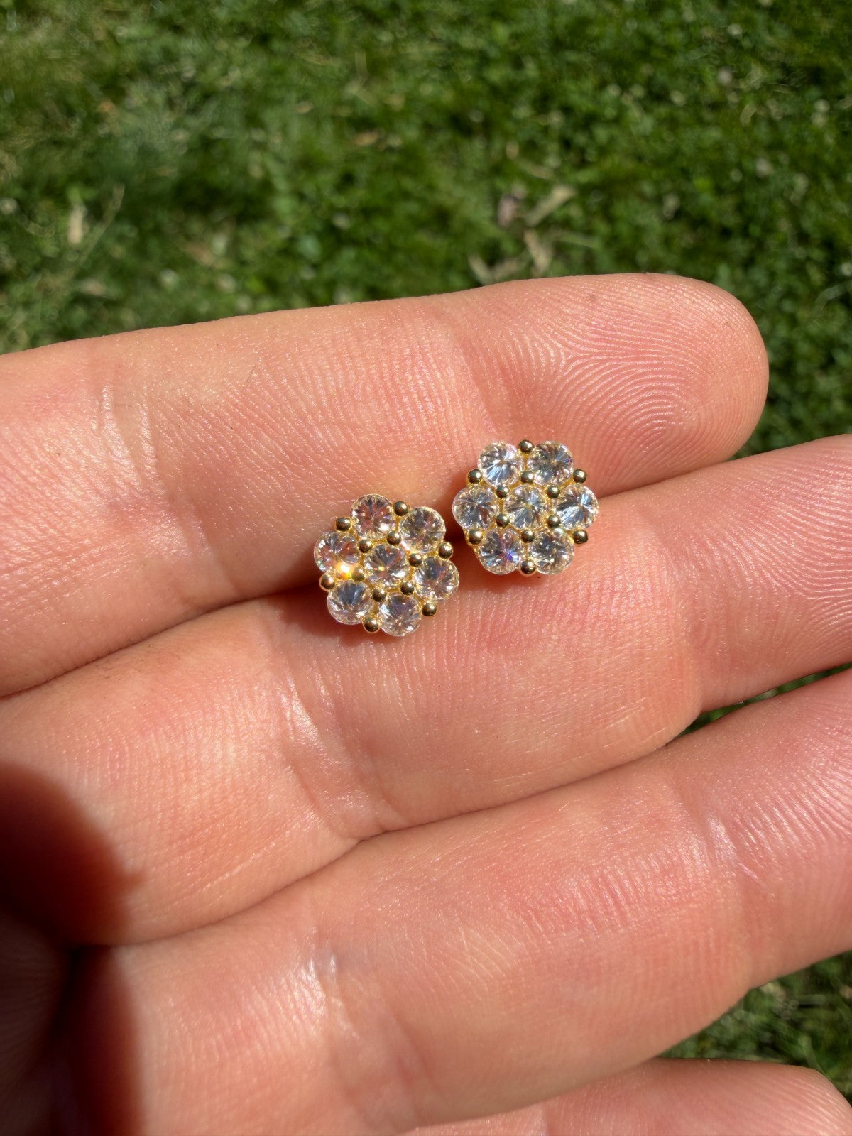 Moissanite Upside Down Reverse Set Cluster Iced Out Honeycomb Set Earrings | 14k Gold Vermeil 925 Silver