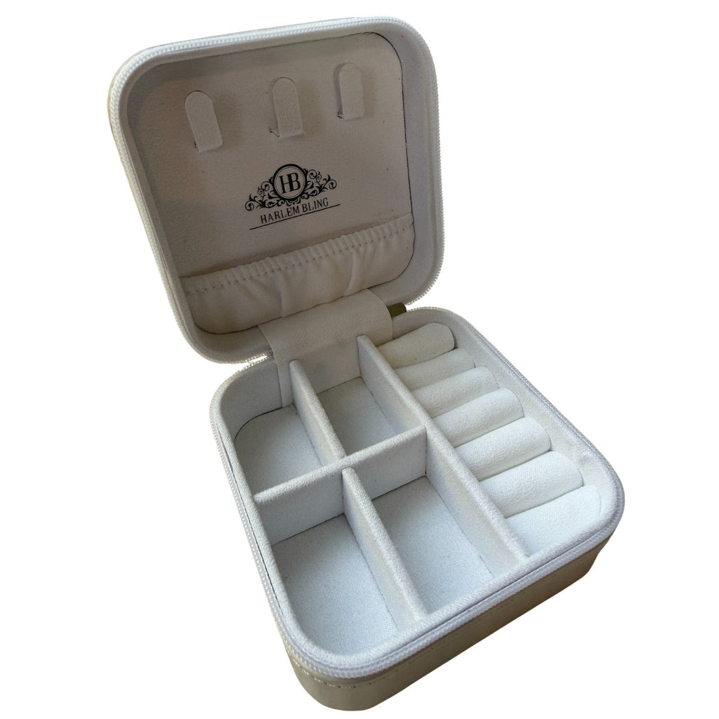 Harlembling Mini Leather Travel Jewelry Box Case | White