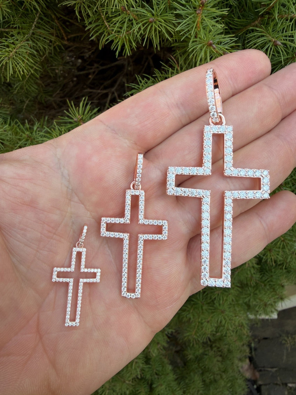Moissanite Classic Cross Cutout Pendant | 14k Rose Gold Vermeil 925 Silver