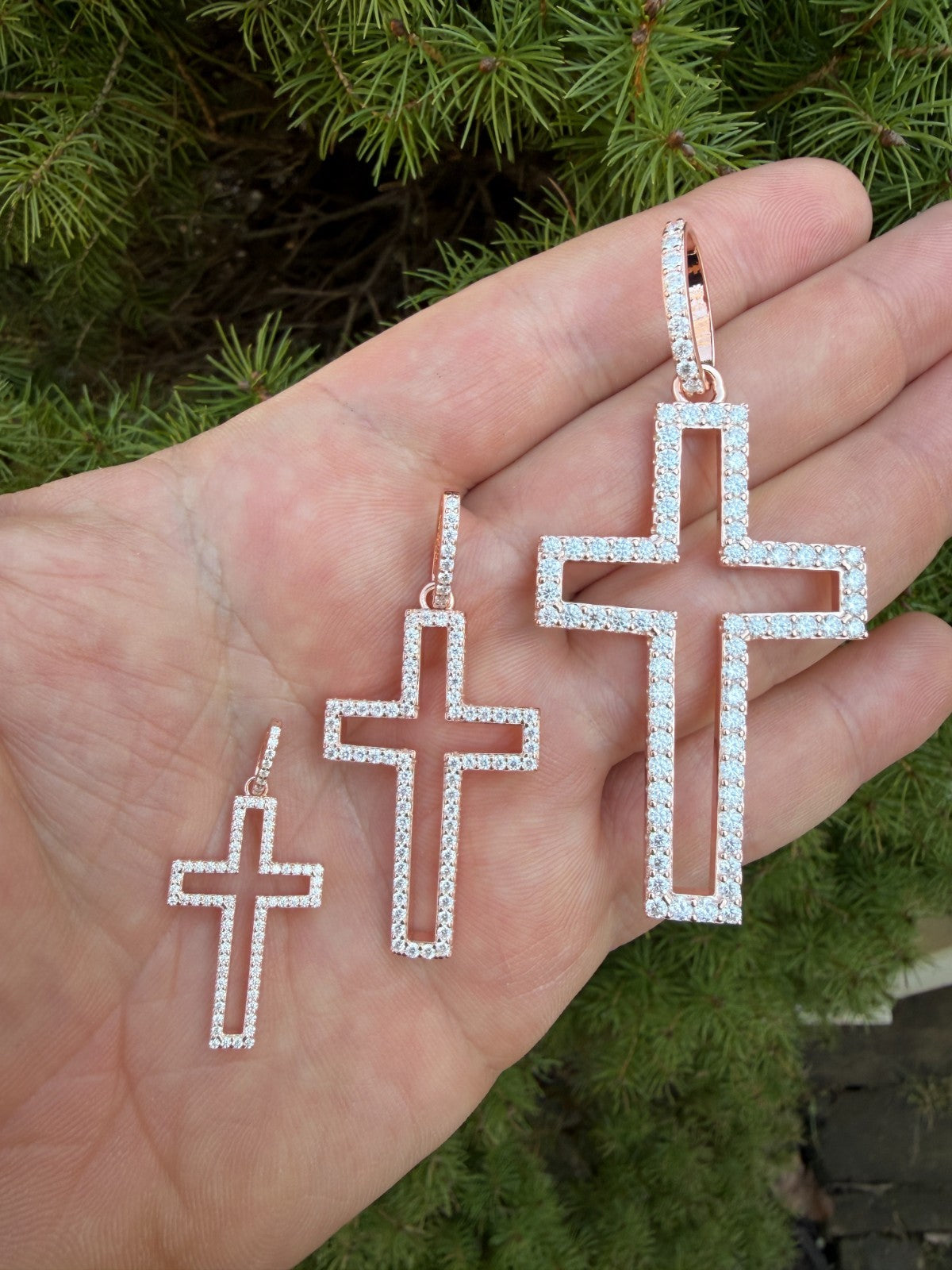 Moissanite Classic Cross Cutout Pendant | 14k Rose Gold Vermeil 925 Silver
