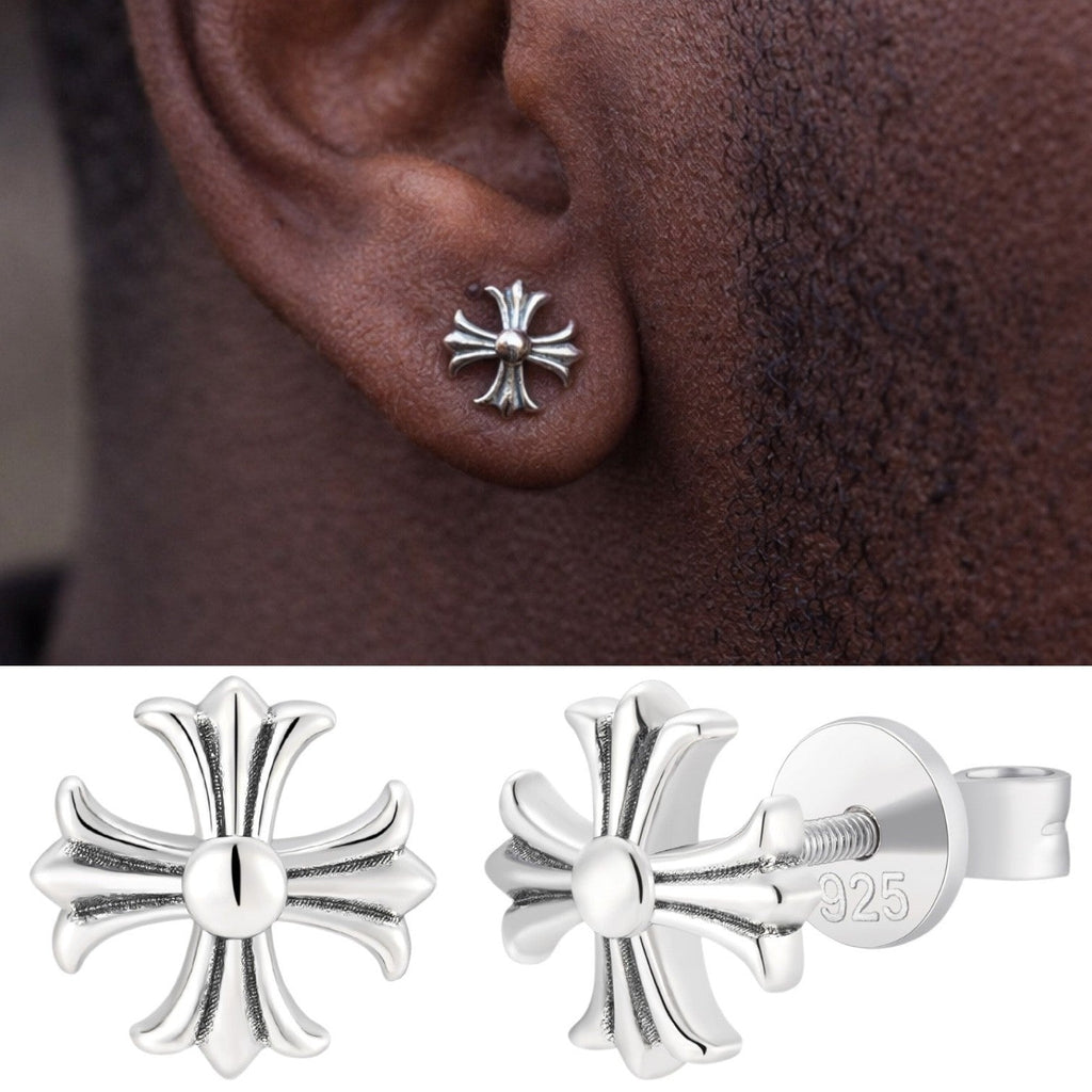Hearts Of Chrome Cross Earrings | 925 Silver Oxidized